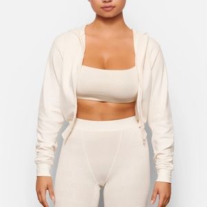 SKIMS Logo Pointelle Hoodie in Bone M NWT